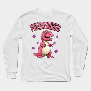 Pregasaurus, Pink Pregnant Dinosaur with Flowers Long Sleeve T-Shirt